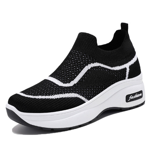 Mesh shoes thick-soled casual style women's shoes manufacturer wholesale drop-shipping height-increasing shoes spring new style fly-knit breathable mother's shoes