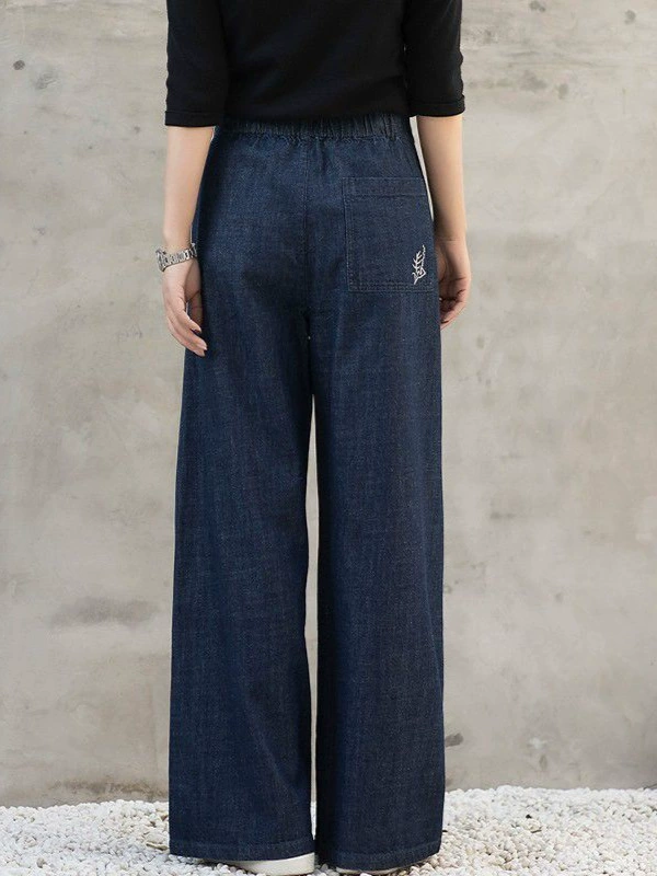 Retro colored trousers, thin loose straight jeans, high waist, loose fit, elastic waist, drawstring