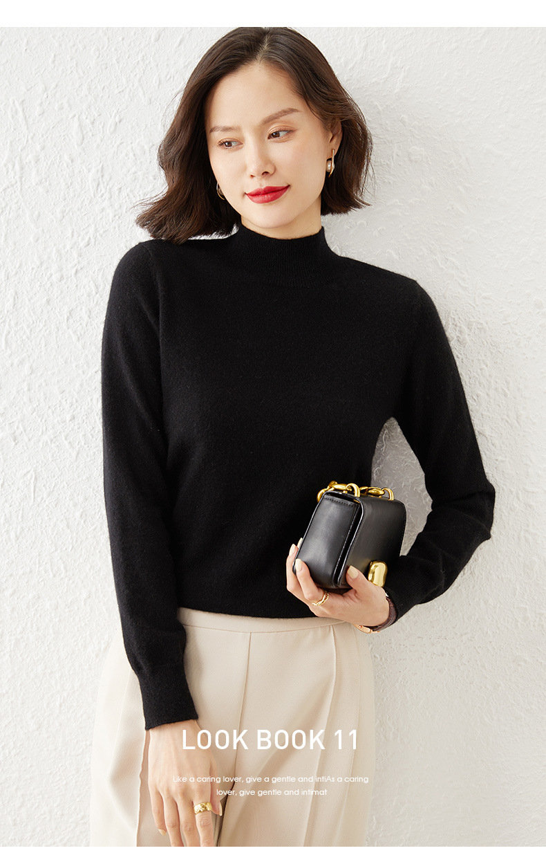 New autumn and winter collection: Semi-high-neck wool sweater, solid color pullover base layer for women, short thickened sweater for women, paired with knitted sweater pic 38