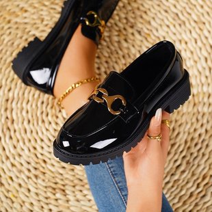Pointed Toe Small Leather Shoes for Women 2025 Spring and Autum New Korean Style Large Size Square Heel Casual Loafers Wholesale