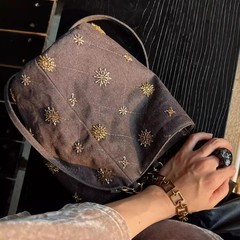 2025 新ビーズ刺繍バケットバッグ大容量デニムショルダーバッグ新中国風のファッション多用途クロスボディバッグ