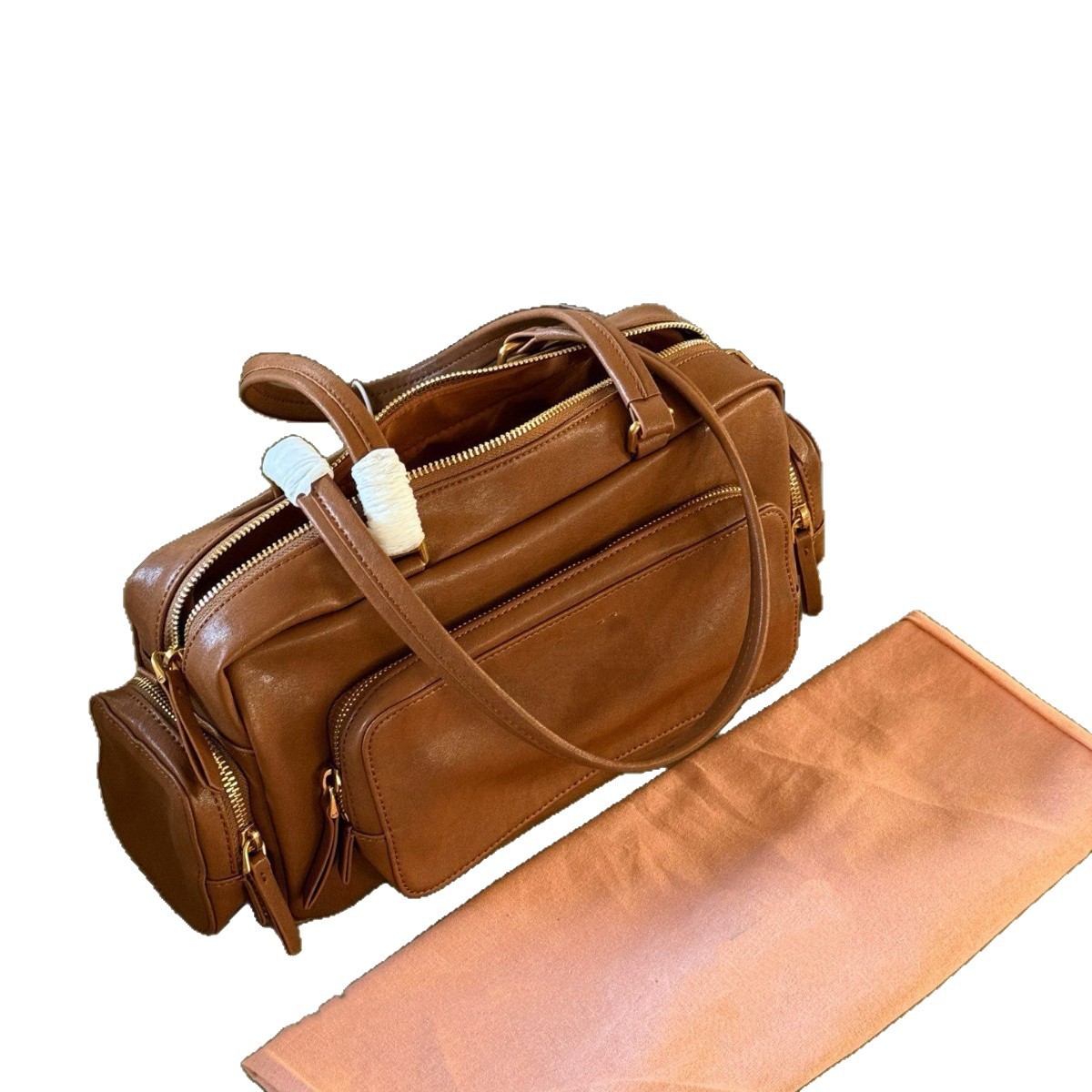 2025 Retro Top Grain Cowhide Multi-Pocket Motorcycle Bag Large Capacity Commuter Handbag Women's Shoulder Bag Large Backpack - Thumbnail 5