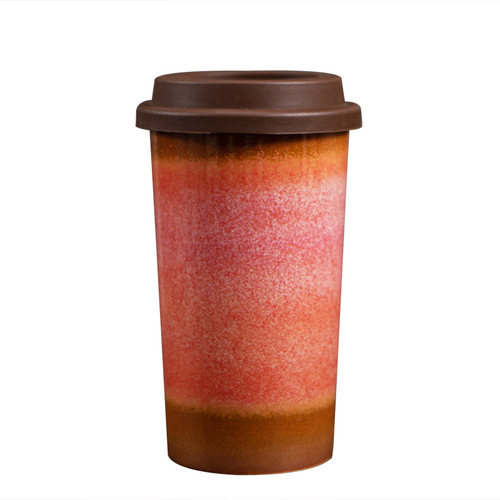 跨境陶瓷窑变咖啡杯高颜值便携胶囊可乐杯大容量渐变水杯带硅胶盖