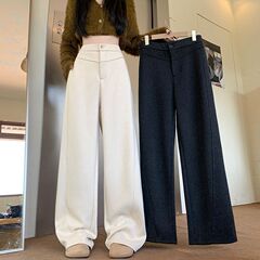 灰色香蕉裤女秋季冬款加厚卫裤休闲毛呢镰刀裤宽松垂感直筒阔腿裤