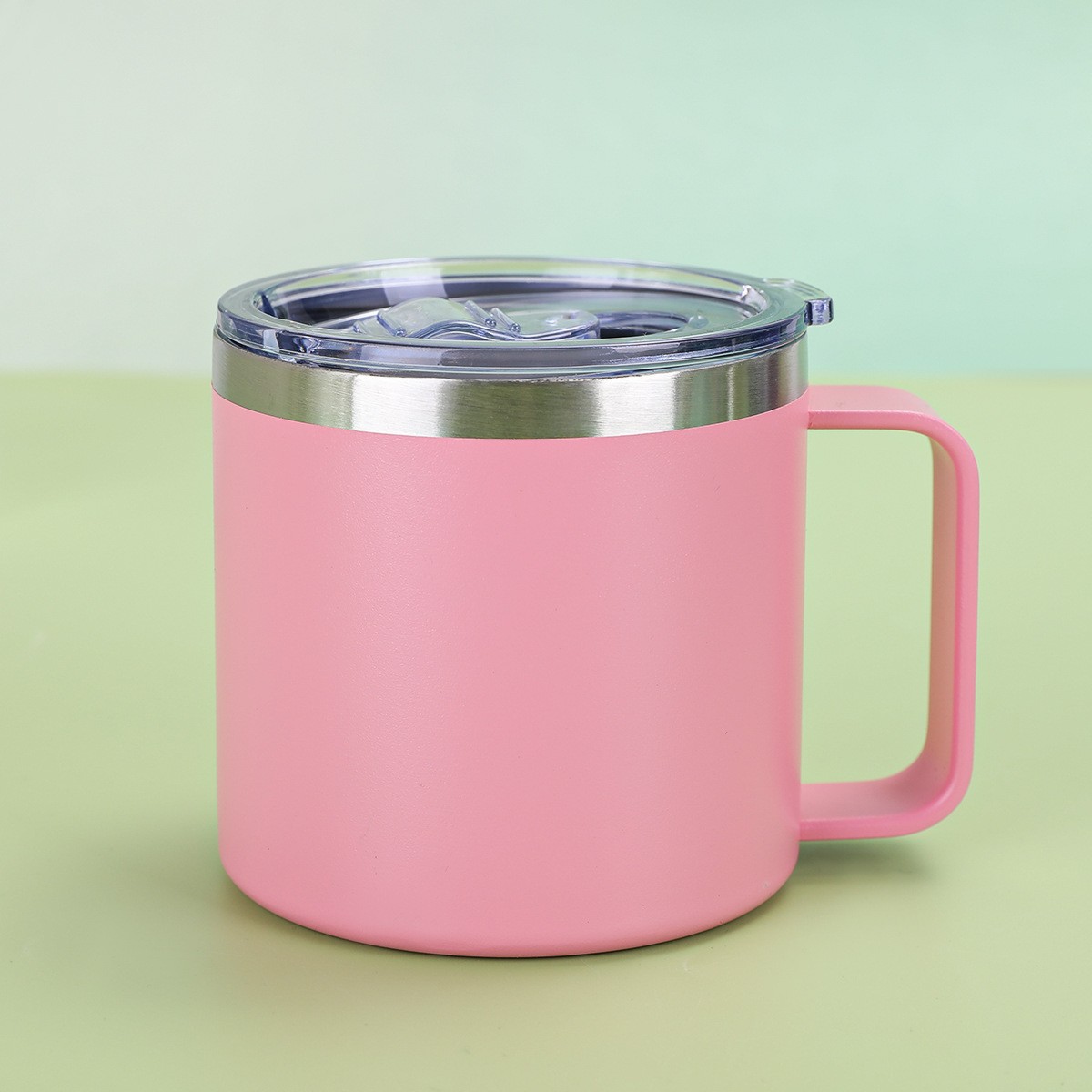 Suministro exclusivo transfronterizo de tazas con aislamiento al vacío de doble capa de acero inoxidable 304, taza de oficina estilo americano de 14 oz con asa.