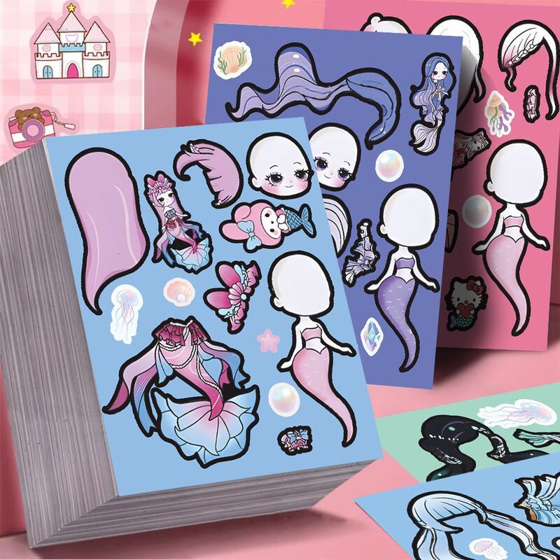 Cute Mermaid Dress-Up Stickers Creative Children's Educational Handmade Dress-Up Game Self-Adhesive DIY Decorative Stickers