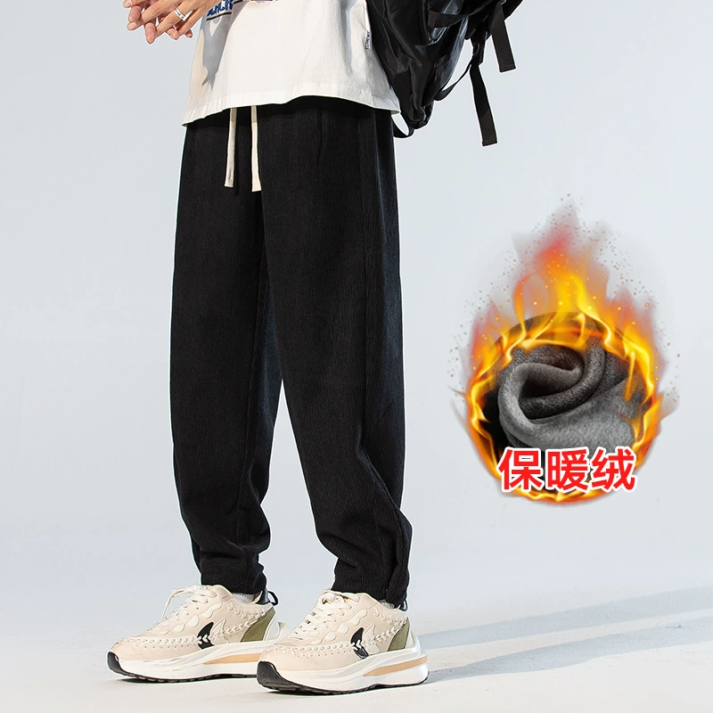 Повседневные брюки на флисовой подкладке, мужские 2023 Новые осенне-зимние Молодежные брюки, утолщенные спортивные штаны на носке