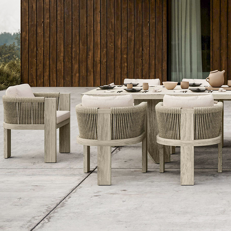Mesa y silla al aire libre patio chalet tabla de madera larga impermeable alojamiento residencial terraza jardín al aire libre combinación de mesa de comedor de madera maciza casual