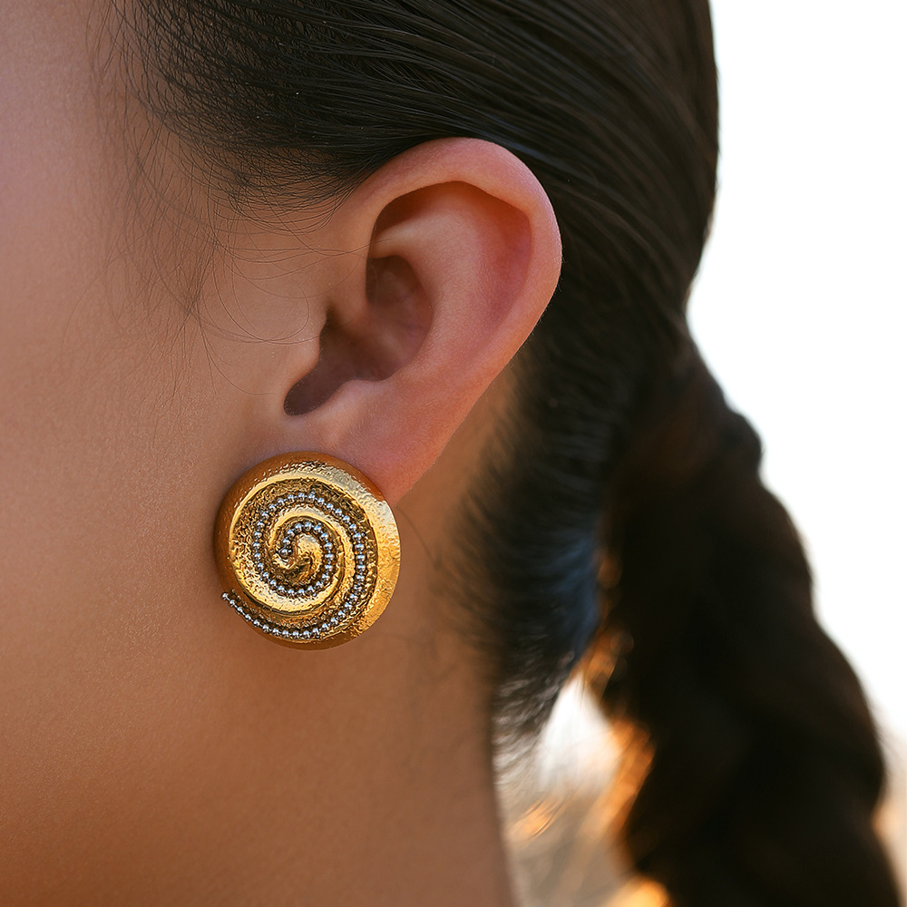 Tina transfronteriza galvanizado 18k oro inoxidable pernos de orejas de alta calidad sensación de moda para damas simple in joyas de orejas de viento