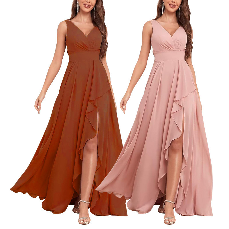 2026 European and American Cross-Border Amazon Dress Spring Women's Mid-Length Evening Dress High-Waisted V-Neck Party Dress 2026 European and American Cross-Border Amazon Dress Spring Women's Mid-Length Evening Dress High-Waisted V-Neck Party Dress