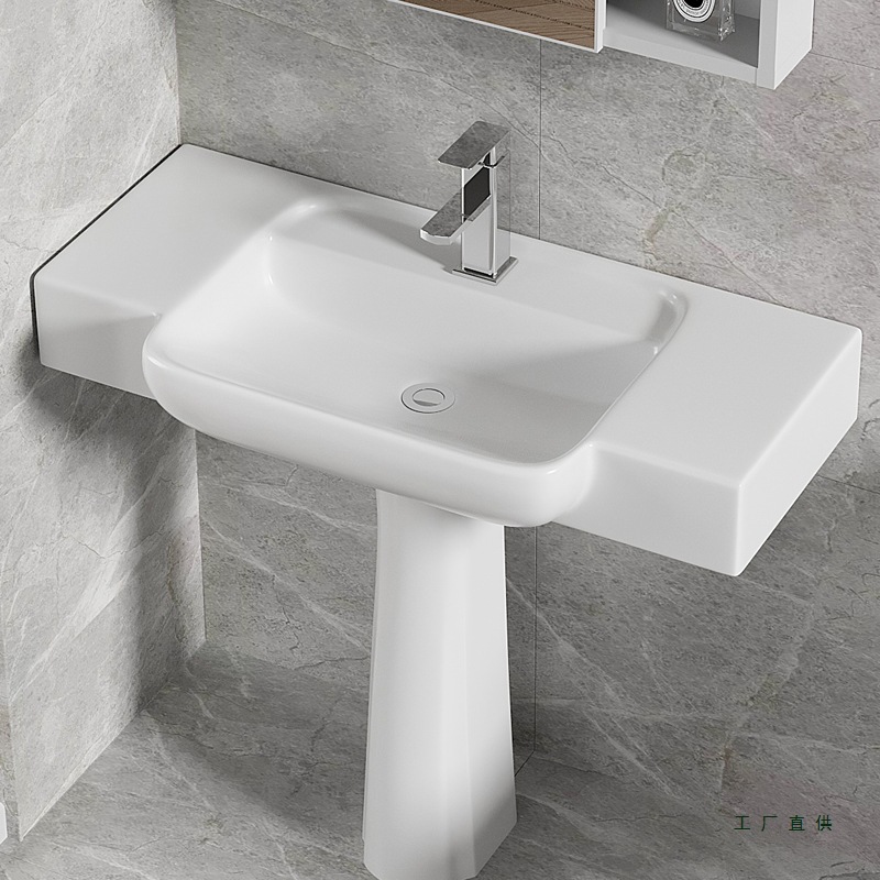 Household Ceramic Pedestal Basin Washbasin Integrated Floor-Standing Washbasin Bathroom Washstand Without Drilling