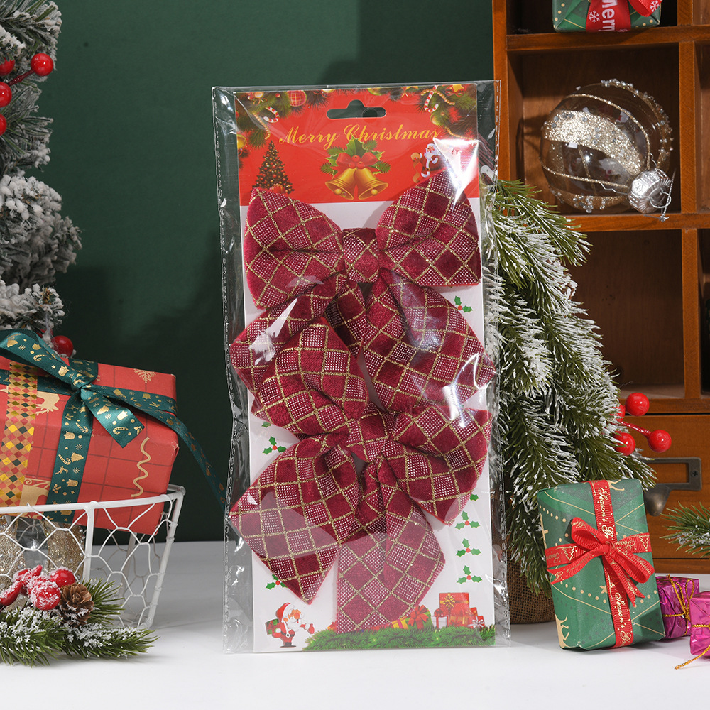 Adornos navideños transfronterizos 2026: pequeños adornos para árboles de Navidad, lazos, estrellas para la punta del árbol, Papá Noel, accesorios colgantes.