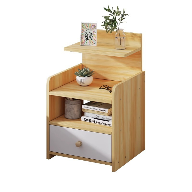 Mesa de cabezal de cama pequeña y simple, estante de cabezal de cama moderno para alquiler de habitaciones.