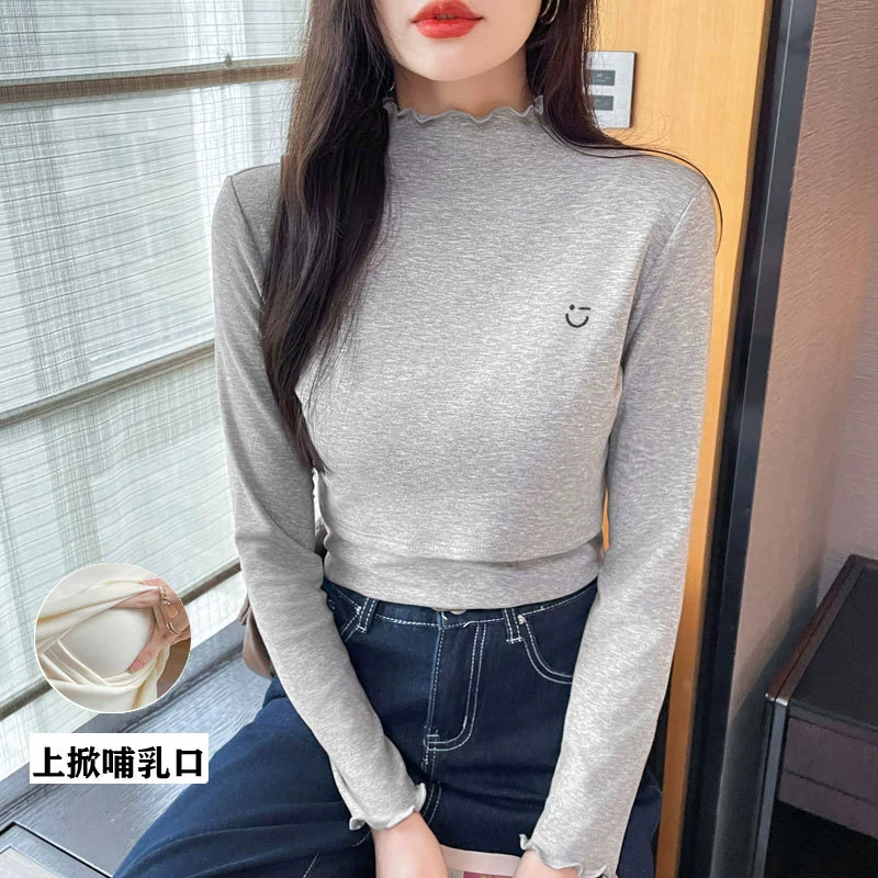 2024 осенью и зимой плюшевая толстая футболка для кормления