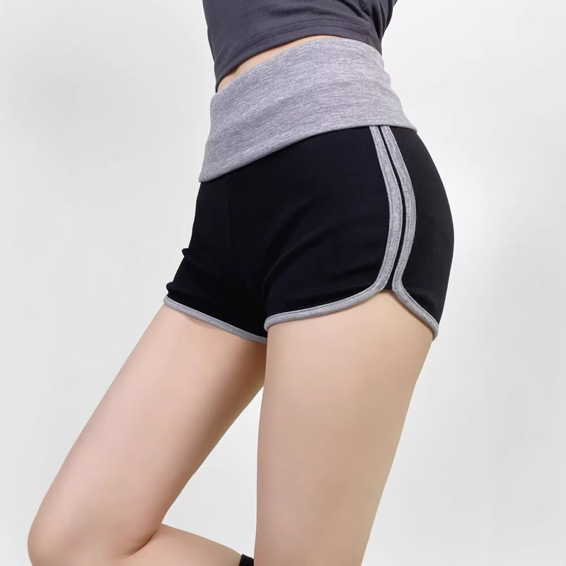European and American Foreign Trade Amazon Cross-Border Color-Blocked High-Waisted Rolled-Edge Casual Shorts for Women, Hot Girl Style, Sports Tight-Fitting Yoga Shorts