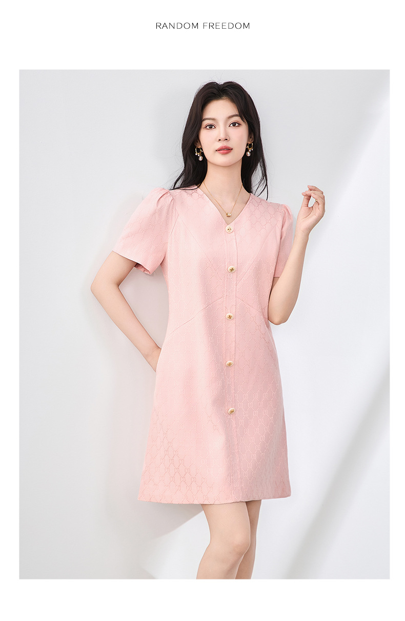 Váy chữ A tay bồng chất liệu jacquard cao cấp tôn dáng — Màu đen chi tiết 10