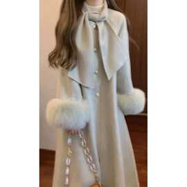 法式毛呢中长款外套女秋冬季新款气质高级感呢子大衣样品布料氨纶