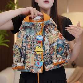 2025秋装儿童连帽冲锋衣外套洋气男孩女孩卡通夹克上衣春秋季衣服