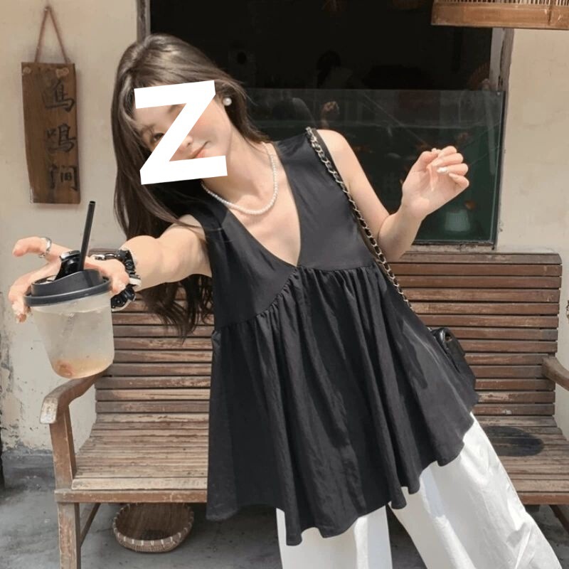 Plus-Size Elegant Sleeveless Black Tank Top Shirt for Women, Summer High-End Korean Style Loose Fit Cover-Up Top