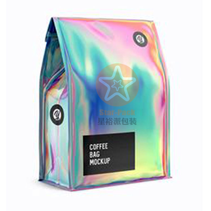 新款创意潮流单向排气阀自立自封口500克八边封镭射咖啡铝箔袋