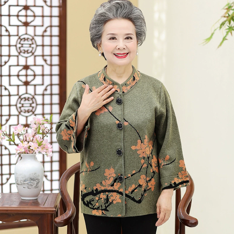 Весеннее пальто для среднего и пожилого возраста, свитер для бабушки, тонкая одежда для старой жены, вязаный кардиган для мамы на весну и осень