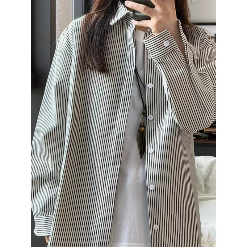 Легкая роскошь в стиле ретро хлопчатобумажная серая полосатая рубашка