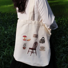 手提空白帆布袋现货logo新款可爱单肩黑色棉布包彩印日系印花广告