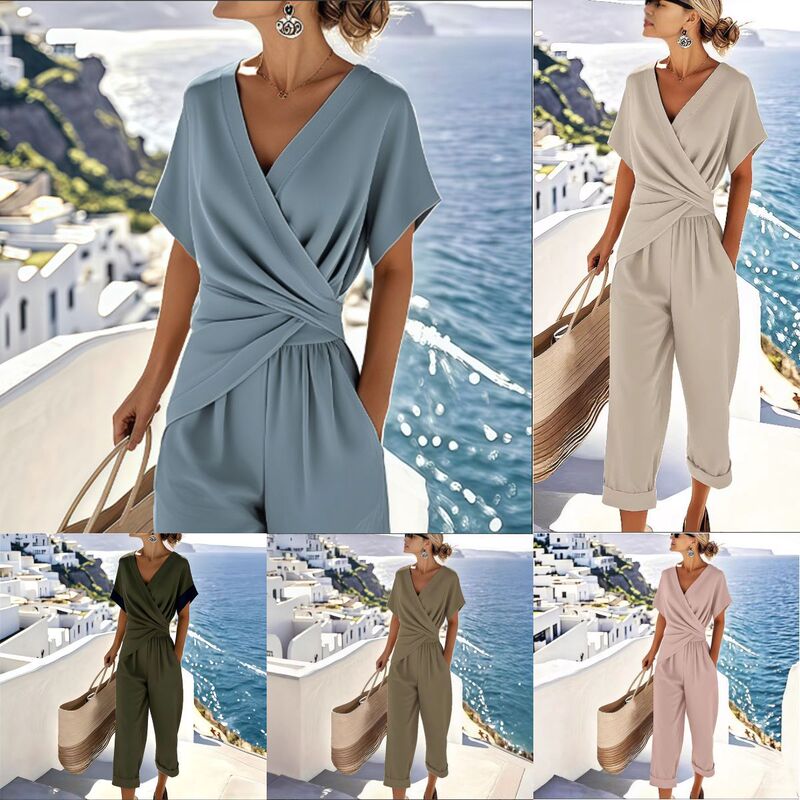 Foreign Trade Women's Clothing European and American Cross-Border Summer New Products Independent Site Aliexpress Fashion Solid Color Irregular Short-Sleeve Set Foreign Trade Women's Clothing European and American Cross-Border Summer New Products Independent Site Aliexpress Fashion Solid Color Irregular Short-Sleeve Set