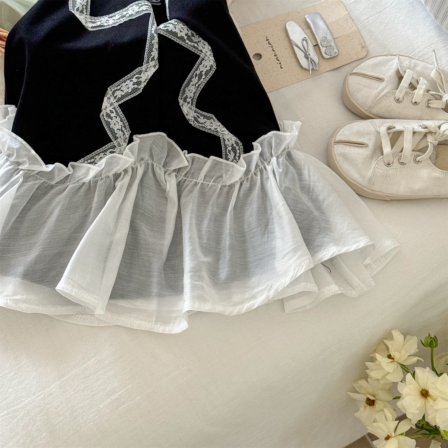 Vestido de lazo de siete niñas de limón salado 25 verano temperamento de bebé dulce falda de chaleco sin mangas con volantes