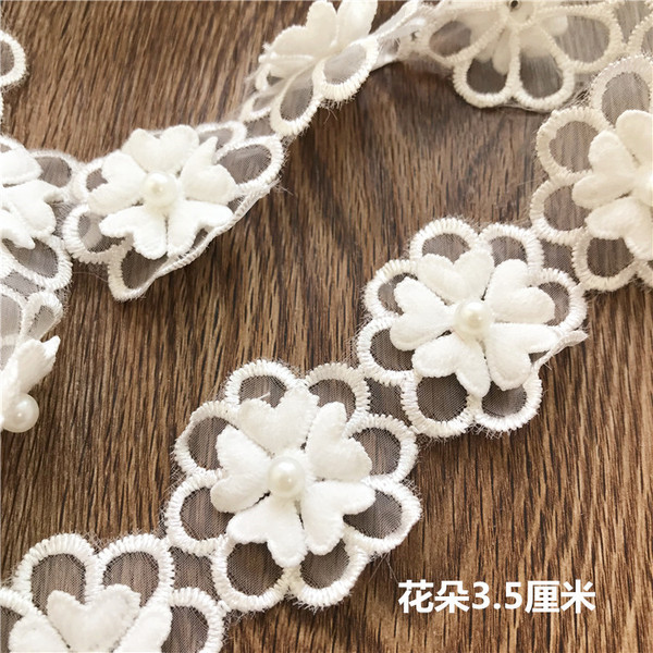 Free Shipping Organza White Lace Nailed Pearl Three-dimensional Lace…