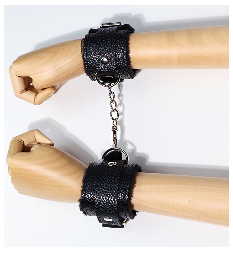 Jiuai SM Hand and Foot Cuffs Set with Neck Cuff and Blindfold, Black PU Leather and Plush — detail image 8