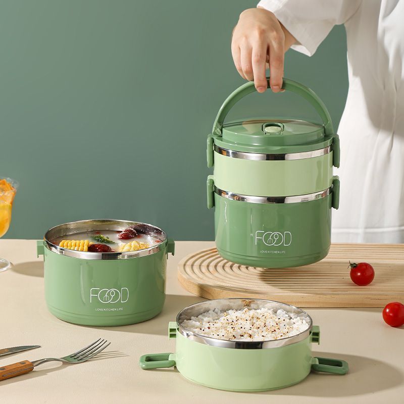 Caja de almuerzo de aislamiento de acero inoxidable de doble capa para empleados de oficina, caja de almuerzo de aislamiento de invierno con cubierta para empleados de oficina