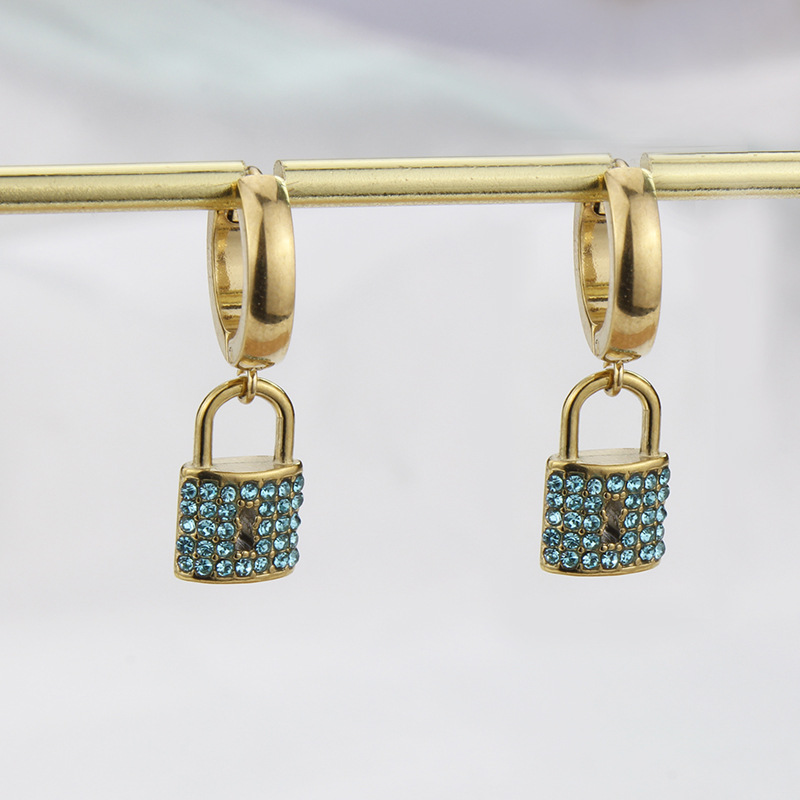 Simple Style Lock Titanium Steel Necklace Necklace Splicing Artificial Rhinestones Stainless Steel N