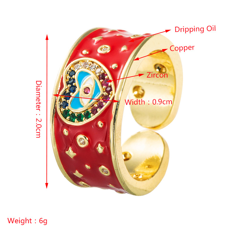 Creative Drop Oil Heart Eyes Copper Micro-inlaid Color Zircon Ring Wholesale Nihaojewelry display picture 1