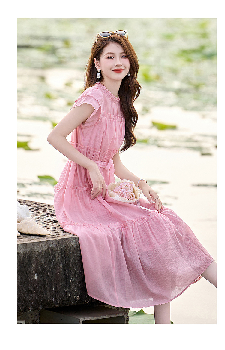 Váy liền suông midi che bụng thời trang hè 2025 dáng rộng khí chất LM6906 — Màu hồng, Màu trắng chi tiết 33