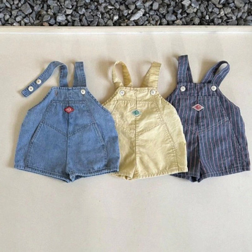 Summer unisex denim overalls with suspenders for babies, simple and versatile stylish one-piece pants in Korean version