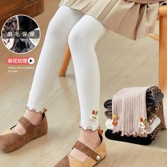 批發女童秋冬季加厚薄絨打底褲外穿棉麻花紋中小童九分褲保暖褲子