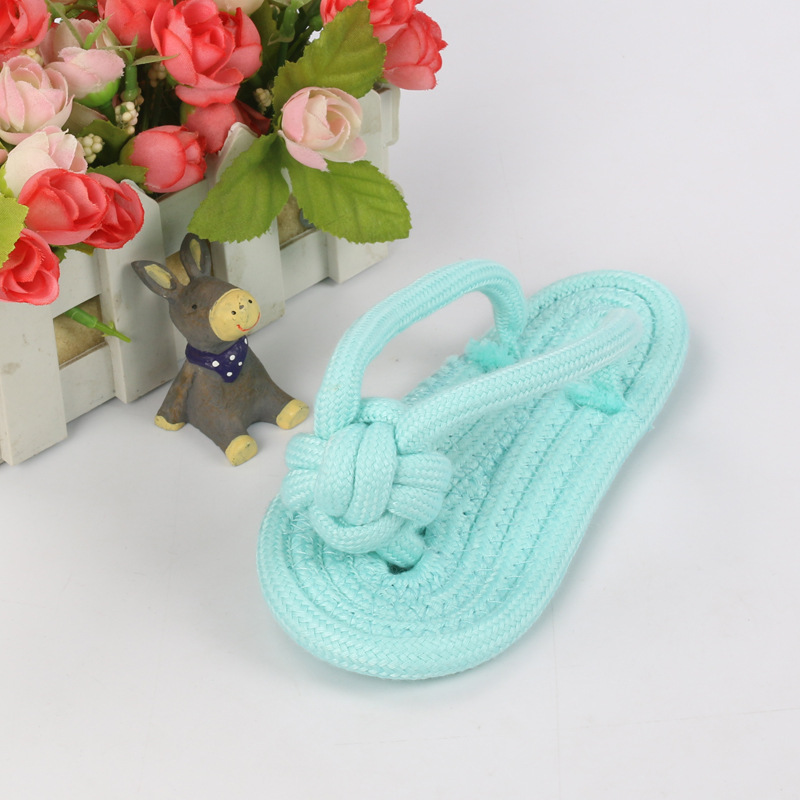 Temu venta caliente juguetes para mascotas cuerda de algodón mordida zapatos color caramelo dientes limpios tejidos cuerda de algodón zapatillas fabricantes de juguetes para perros