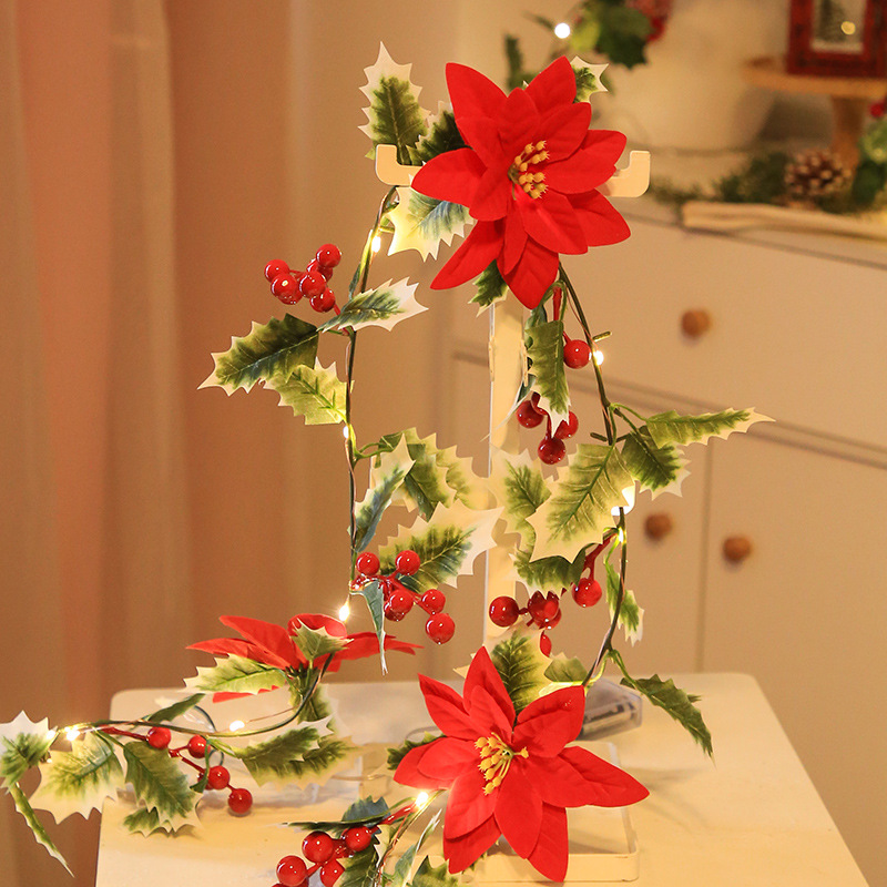 Nueva LUZ DE Navidad LED Cadena de luz de flores de Navidad fruta roja Luz de alambre de cobre ins decoración de vacaciones Cadena de luz