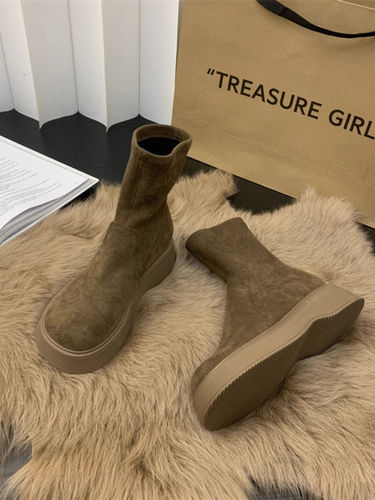 Slim Boot Thick Sole Martin Elastic Women's Boot with Fleece Lining Short Boots 2025 Versatile Fashion Trendy Autumn/Winter Model
