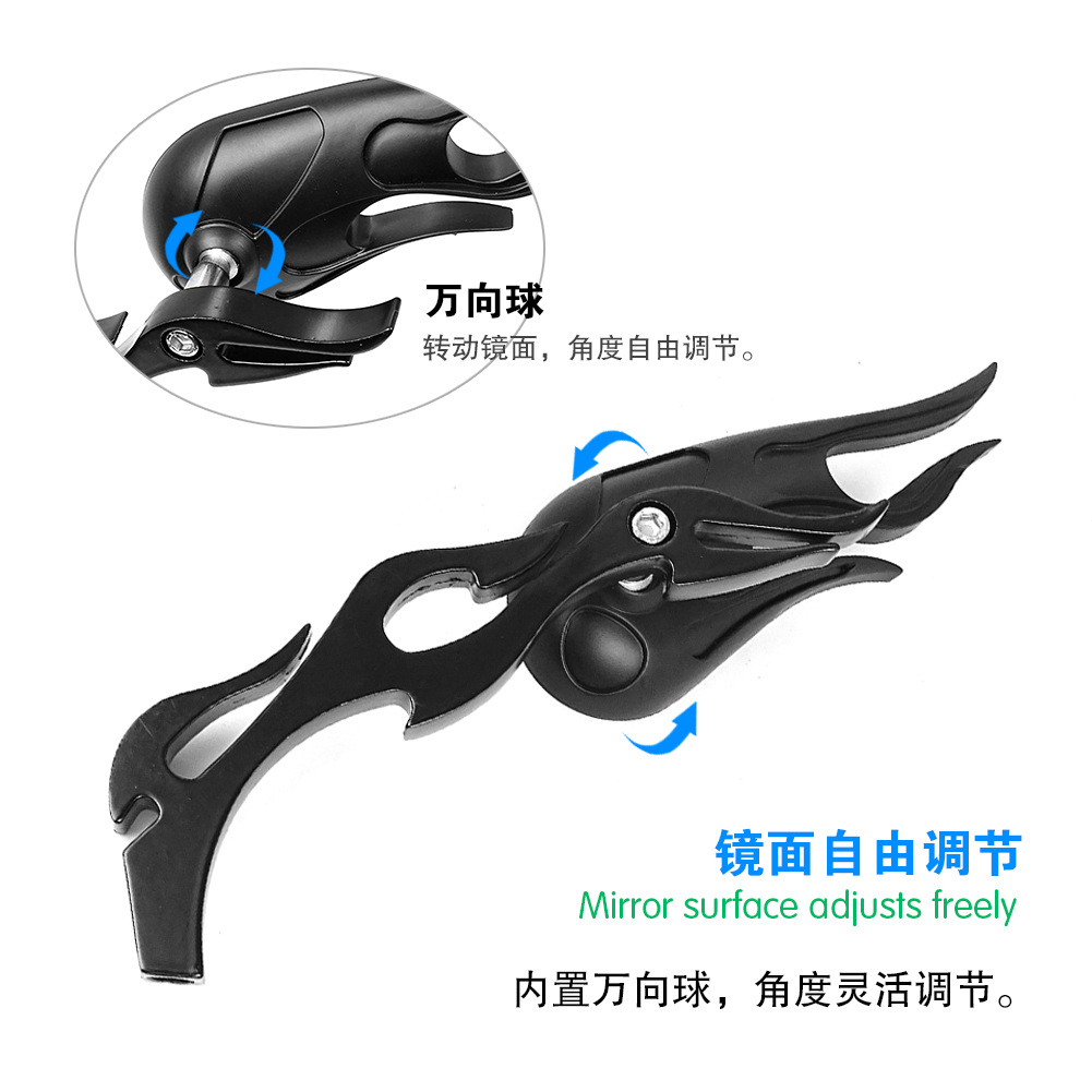 Universal model suitable for Harley Davidson Prince motorcycles, electric vehicle modified personalized flame retro rearview mirror