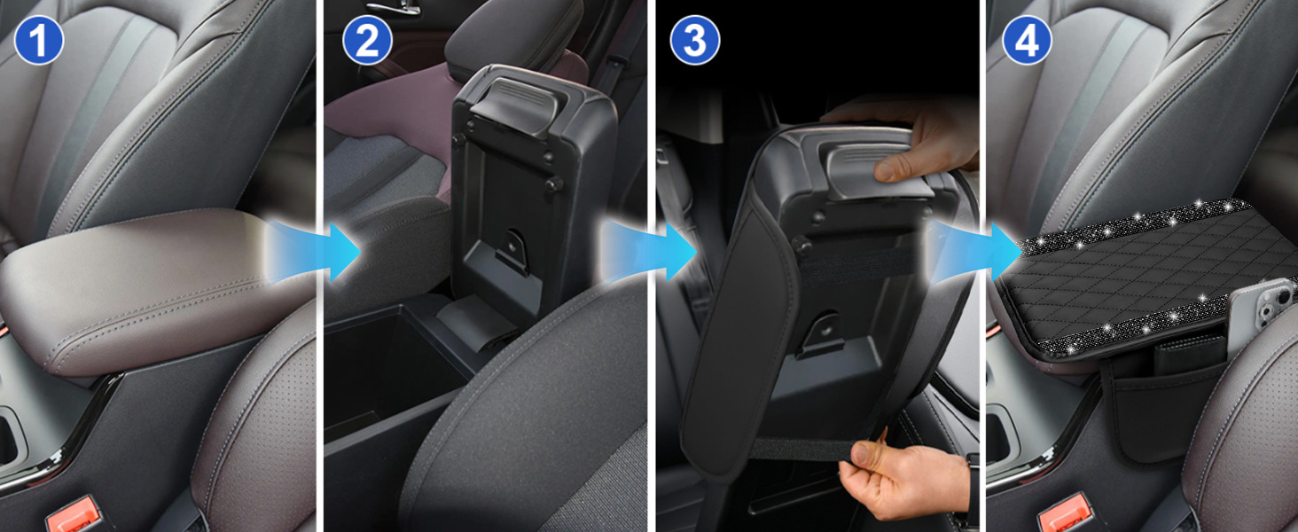 Cross-Border Leather Armrest Box Cushion with Rhinestones, Universal Diamond-Patterned Car Storage Armrest Box Pad