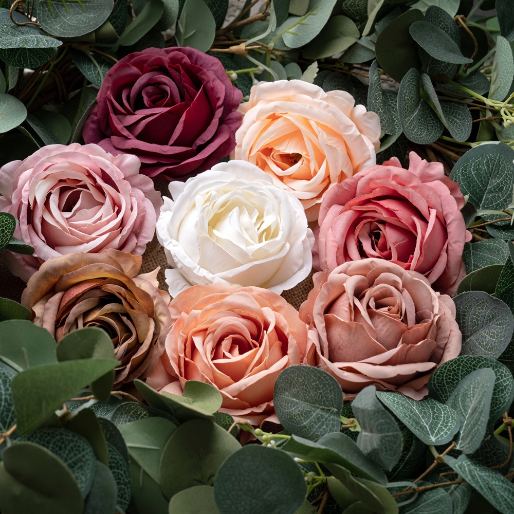 釉彩玫瑰花头仿真花厂家假花绿植物批发婚庆装饰工艺品CL64004