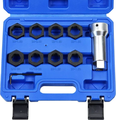 10-Piece Set of Half-Shaft Thread Repair Tools for Automotive Use, Including Tools for Repairing Damaged Threads on Half-Shafts and Main Axles (Mühərrik tənzimləmə alətləri) - 10-piece-set-of-half-shaft-thread-repair