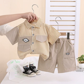 男童套装2025新款夏季条纹短袖衬衫短裤两件套厂家boys clothes
