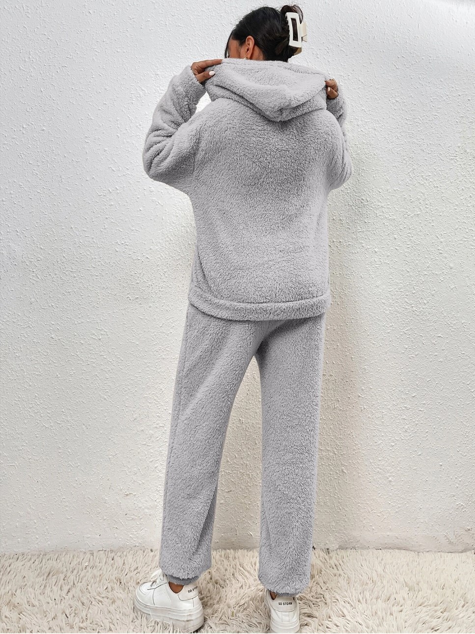 Cross-border Autumn Winter New European And American Casual Women's Clothing, Solid Color Plush Hooded_ecoleips.com