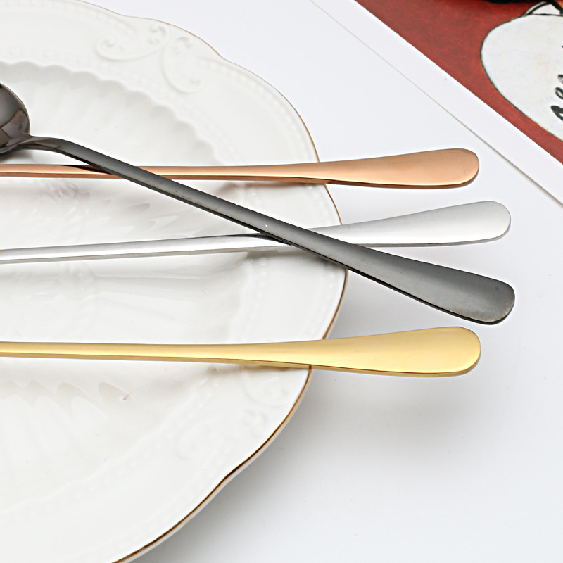 Lång kaffesked i rostfritt stål guld för dessert_voghion.com