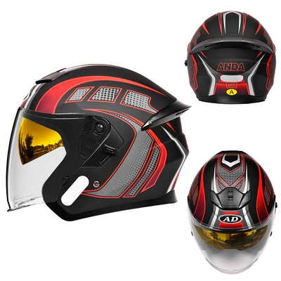 and Women's Motorcycle Cycling Half, Motorcycle Safety Supplies - matt-red-phantom-built-in-gold-plated-mirror-high-definition-mirror-m57-58-head-circumference