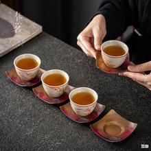 紫铜茶杯垫茶道手工复古小号海棠铜杯托烧色隔热茶托茶具配件