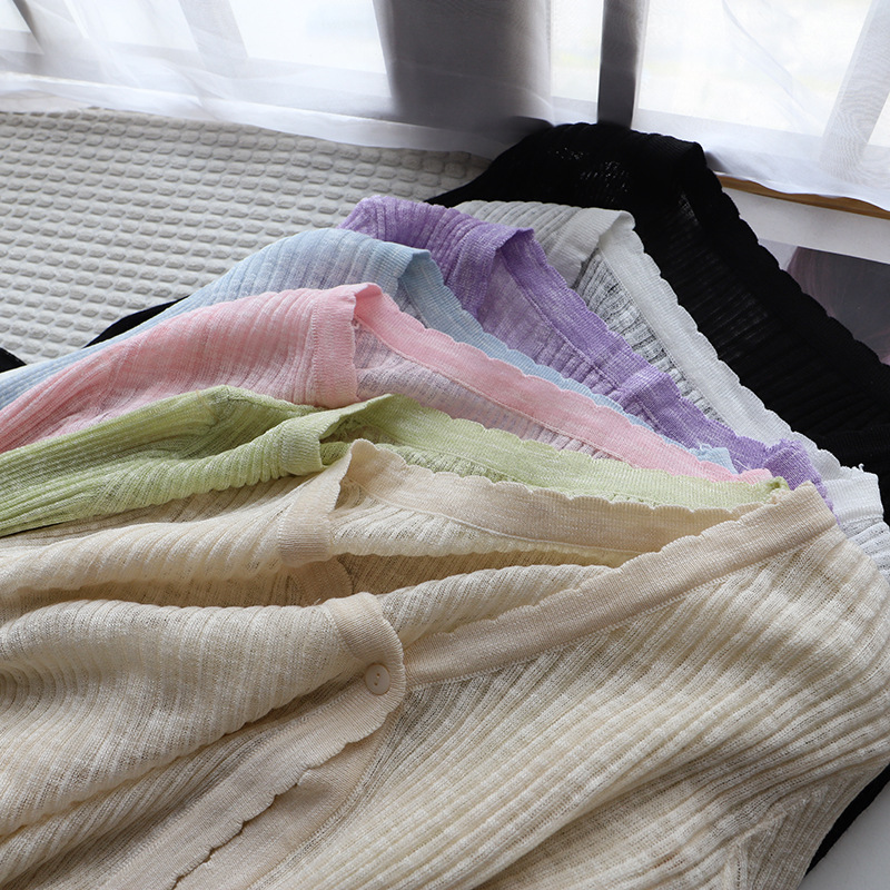 2025 Knitted Cardigan Long-Sleeve Air Conditioning Shirt Sun Protection Clothing Thin Outerwear Short Shawl Top Women's Sun Protection Inner Wear